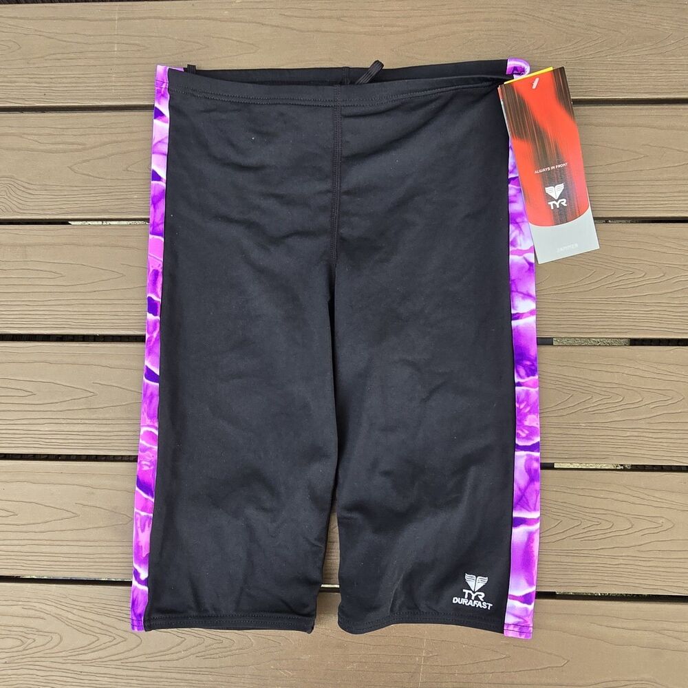 TYR Men Durafast Admiral Tie Dye Jammer Swim Drawstring Black/purple Sz 32 New
